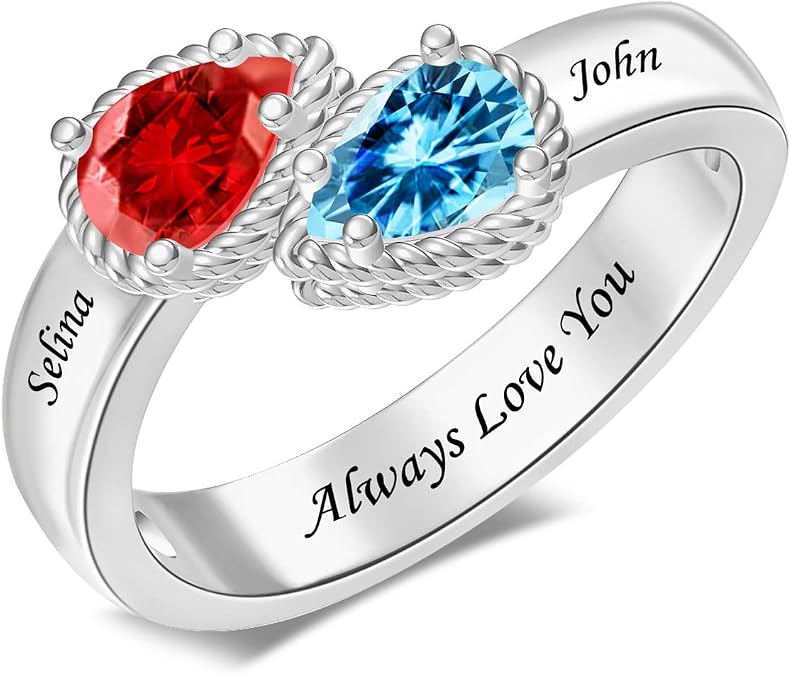 Personalized Mothers Ring for Mom with 2-5 Birthstones | Custom Mother's Day Rings with Names Personalized Family Rings for Mothers