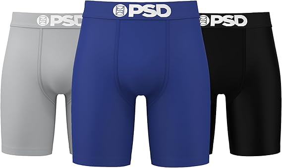 PSD Underwear Men's LA Blue Solid Cotton Boxer Brief 3 Pack, Multi, L