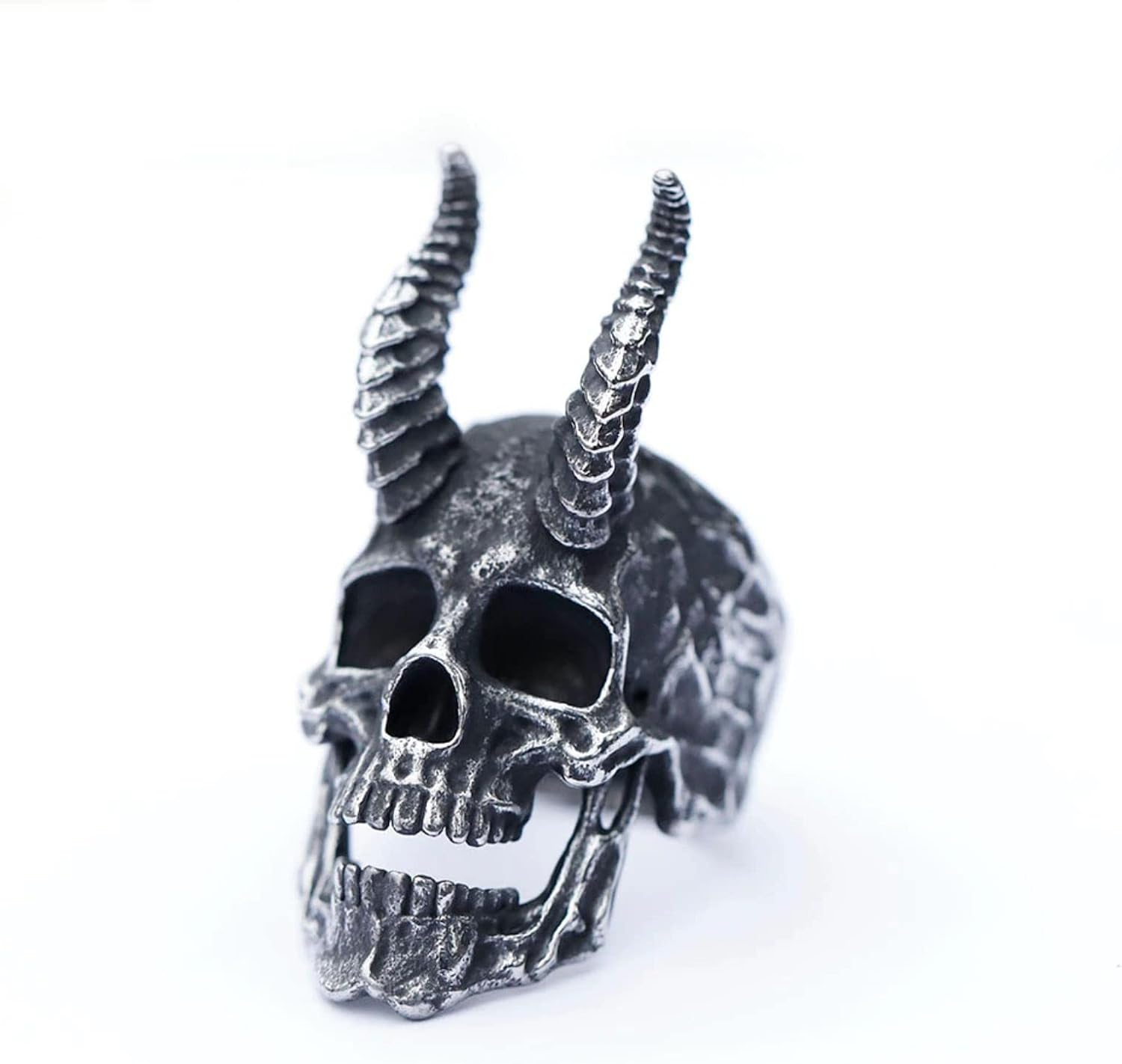 BEDT New Men's Rings Satanic Skull Horn Ring For Men Heavy Punk Goth Demon Jewelry Gifts