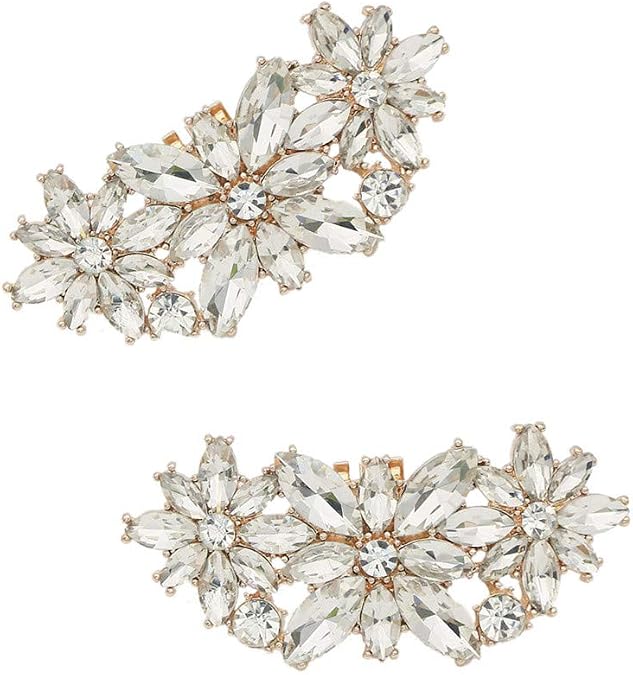 1 Pair Decorative Rhinestone Flowers Shoe Clips Crystal Shoe Buckles for Women Shoes Decorations