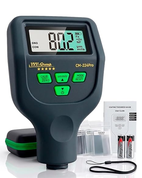 Paint Thickness Gauge CM-224Pro Automotive Coating Thickness Meter 059.1 mils (01500 m), 0.01 mils (0.1 m) Resolution, Fe/NFe/Zn Auto Detection, Auto Calibration