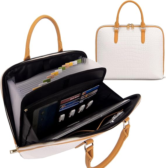 Accordian File Organizer Tote,Folder with Zipper & Labels,12 Pocket Expanding File Folder with Multi-Pockets Paper Folder for Letter A4 Files Business Teacher Office Bag Handbags for Ladies