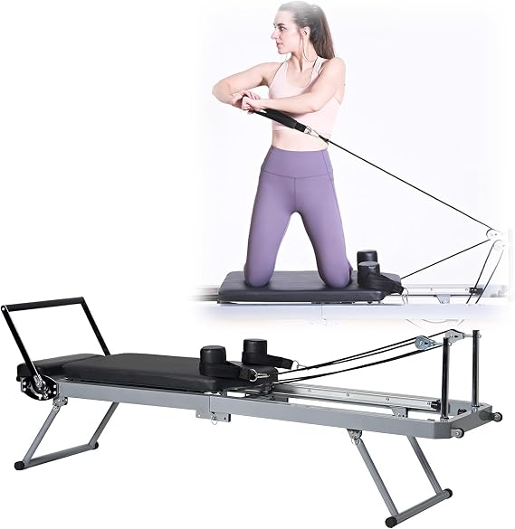 DAMIOO Pilates Reformer Machine Foldable Pilates Machine Equipment for Home Foldable Reformer Pilates for Beginner and Intermediate Users Up to 330lbs
