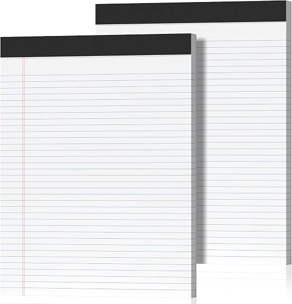 2 Pack Legal Pads 8.5 x 11 College Ruled Note Pads 8.5 x 11 Notepads 8.5 x 11 Micro Perforated Writing Pads 8.5 x 11 Pads of Paper Lined White Paper, 50 Sheets per Notepad for Home, Office, School