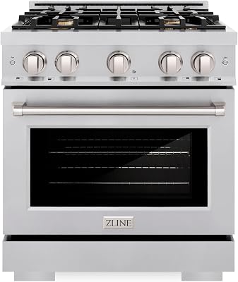 ZLINE 30 in. 4.2 cu. ft. Select Dual Fuel Range with Gas Cooktop and Electric Convection Oven in Stainless Steel with 4 Brass Burners HDR-BR-30