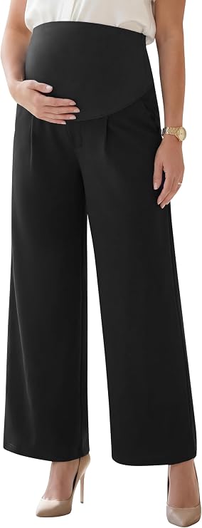 OUGES Women's Wide Leg Summer Business Casual Maternity Pants with Pockets