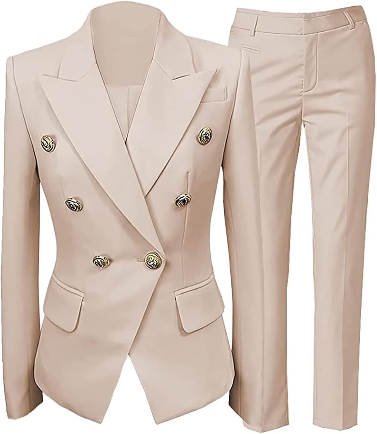 YUVUXE Suits for Women 2 Piece Beige Suit Set for Business Women Double Breasted Blazers Pants Suit Office Lady Work Outfits Suit