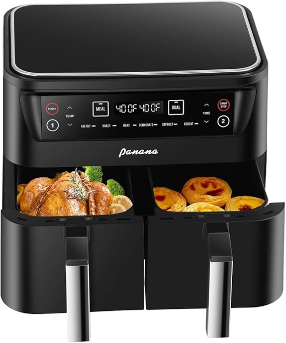 Panana Air Fryer 8.5 Quart 6-in-1 Air Fryer Dual Zone 2 Buscuit 1800W Air Fryer for Roasting, Baking, Dehydrating, Defrosting and Reheating Quick Meal