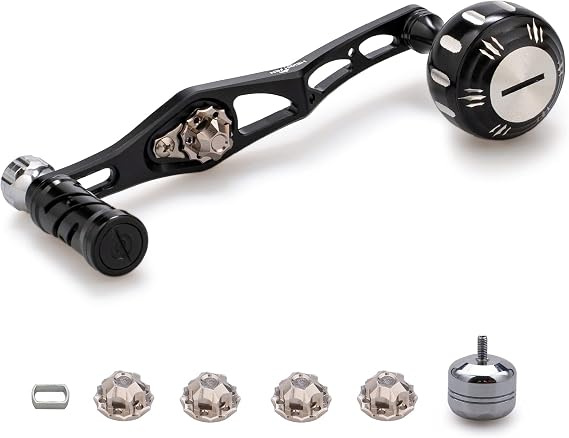 HEIGHTEN 70/45mm Fishing Reel Handle for Shimano Daiwa Abu Garcia Penn Kaking Lew's Baitcasting Reel Power Handle Crank Accessory (Black & Silver) (0127)