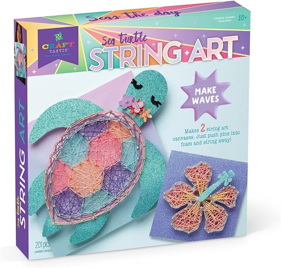 Craft-Tastic String Art Sea Turtle for 2 Fun Craft Projects Sea Turtle and Hibiscus Flower Ages 10+