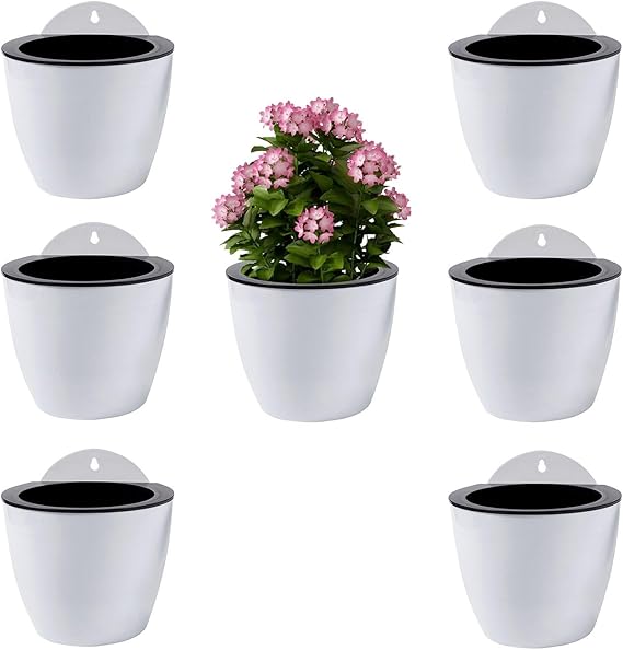 ShoppeWatch Wall Planters for Indoor Plants 7 Pack | Hanging Planters Large 7 Inch with Hooks | Wall Pots for Plants | 7.28 x 6.1 inches - PL35