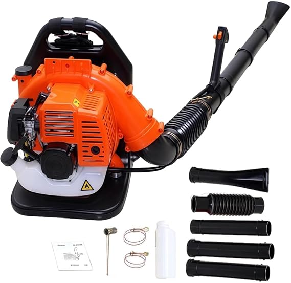 63CC Gas Powered Backpack Leaf Blower, 2 Stroke Engine High Power with Strong Air Volume, Adjustable Harness, Lightweight Design for Yard Lawn Garden Debris Snow Cleanup (600CFM 200MPH)