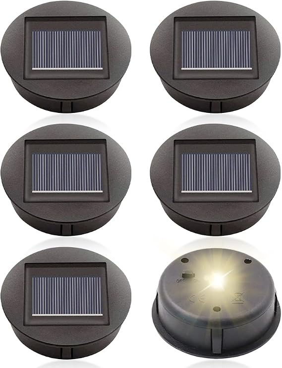 mizikuu 6 Pcs Solar Lights Replacement Top Solar Panels, 8cm LED Panel Lantern Lid 1.2V 600mAh Replacement with Warm Light for Outside Lanterns [Energy Class A]