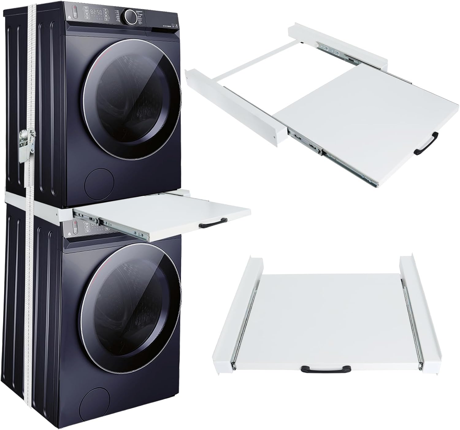 Gekufa Stacking Kit for Washer and Dryer, Stacking Kits with Sliding Shelf for Washing Machine and Tumble Dryer Stacking Shelf with Ratchet Ropes [Energy Class A]