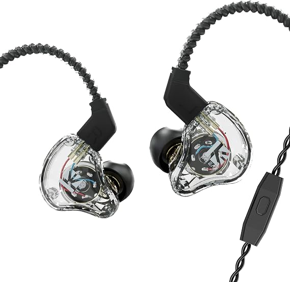 H HIFIHEAR KBEAR KS1 in-Ear Earphone,with Mic,Clear | 1DD Deep Bass HiFi Stereo Noise,Isolating IEM with Tangle-Free,Removable Cord,Suitable for Phone Call/Workout