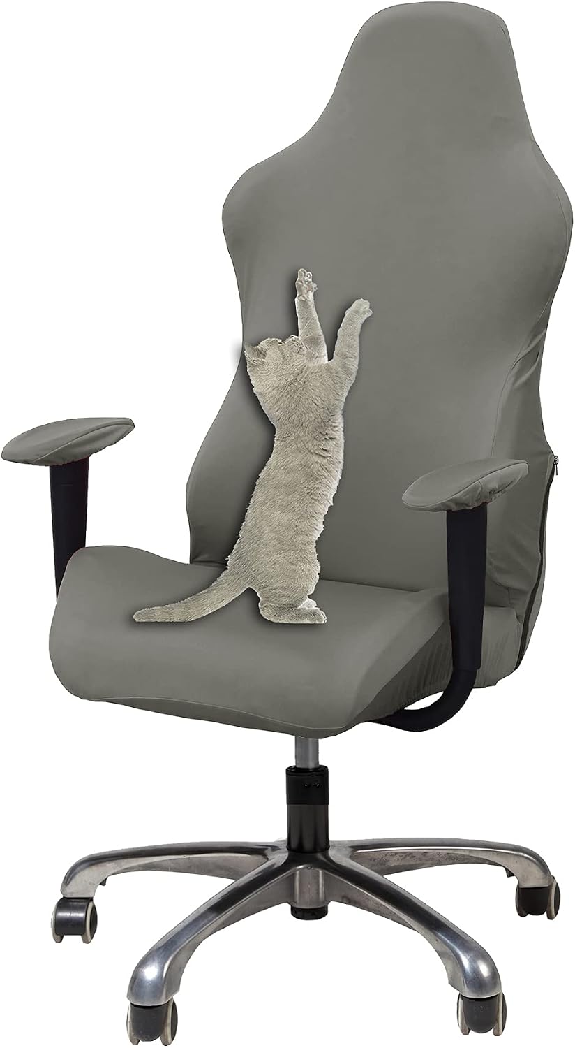 WOMACO Gaming Chair Slipcover Stretch Seat Chair Cover Leather Computer Reclining Racing Ruffle Gamer Chair Protector Gray, One Size