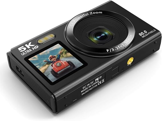 5K Ultra HD Digital Camera with Two Screens 2 8 Inches 18X Digital Zoom 80MP Interpolation WiFi Connectivity and TF Card Support (Black)