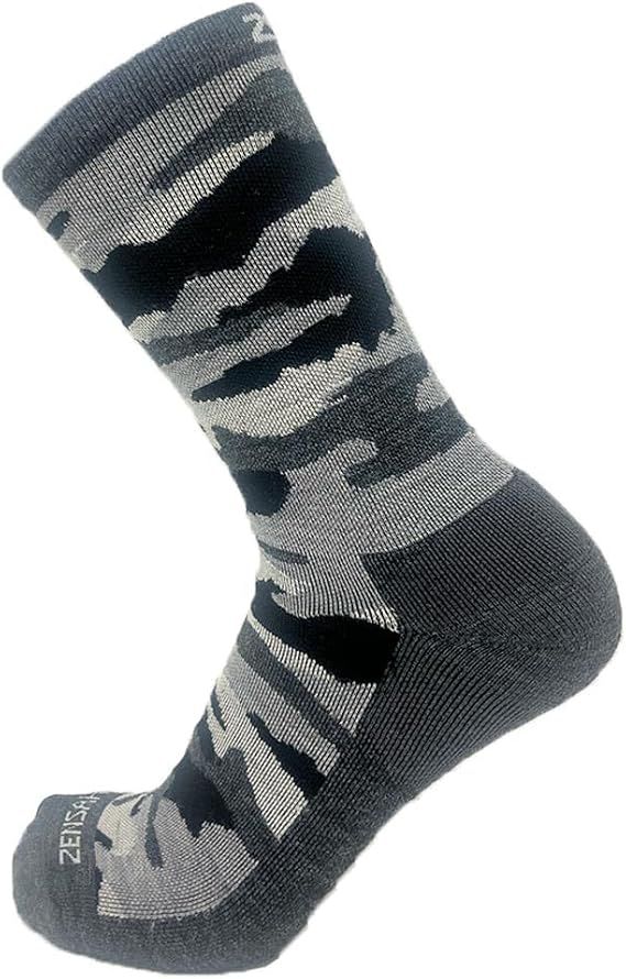 Zensah Alpaca Wool Camo Socks - Made in USA, Thermal Warm Crew Length Sock for Cold Winter Weather, Hiking, Men and Women