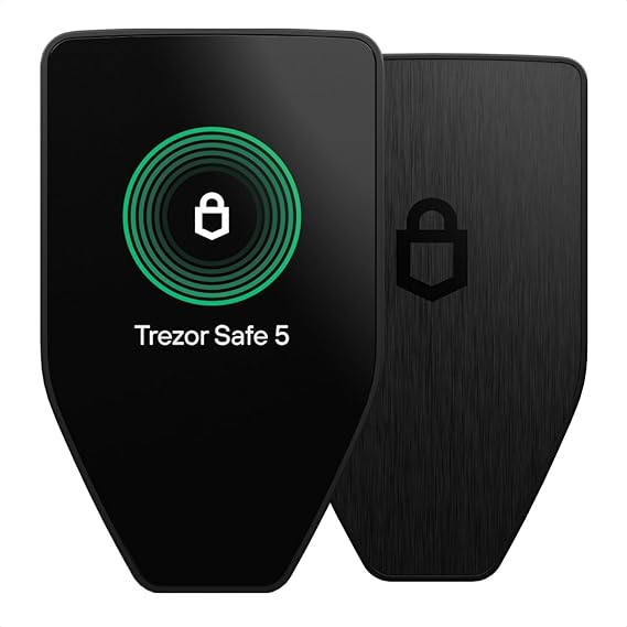 Trezor Safe 5 - Crypto Hardware Wallet with Secure Element and Passphrase Colour Touchscreen Haptic Feedback Bitcoin Security Supports Thousands of Coins (Black Graphite)