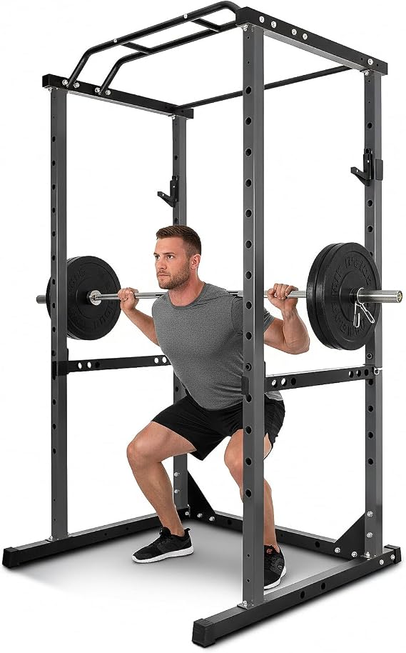Power Cage for Home Gym with Pull Up Bar, Power Rack with 1200LBS Weight Capacity, Multi-Function Squat Rack with Non-Slip Base, Adjustable Barbell Protection Frame, J-Hooks