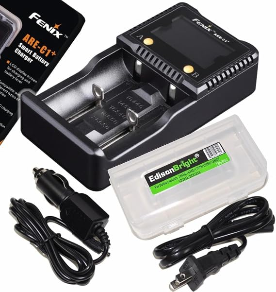 EdisonBright Fenix are-C1+ Plus smart Digital Display Home/in-car Battery Charger Battery Carry case
