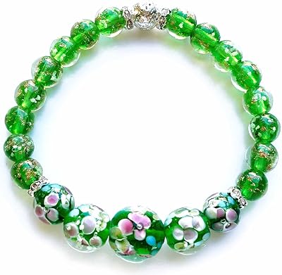 ARTSY Crafts Lily Garden Glow in the Dark Firefly Bead Bracelets Necklaces, Handmade in USA Murano Glass Jewelry, Flower Luminous Beads Mermaid Crystal Bracelet Bangle