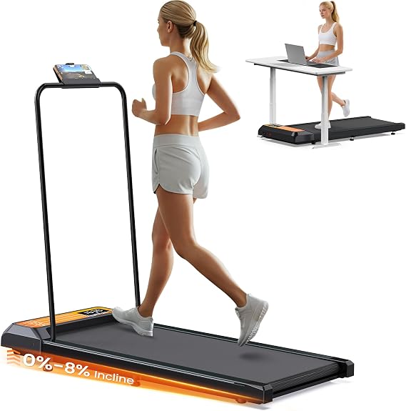 Walking Pad with Incline and Handle Bar, 2.5 HP Quiet Under Desk Treadmills for Home Small, Portable Walking Pad Treadmill with Handles, Compact Treadmills with Remote Control, LED Display