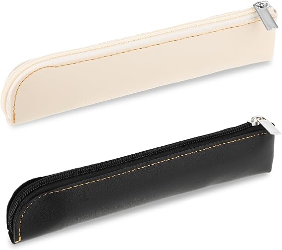 2 Pcs PU Leather Slim Pencil Case, Portable Pencil Pouch