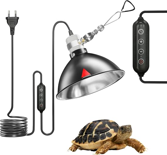 Tortoise Heat Lamp 200 W Heat Lamp with Timer for Turtles 8.5 Inch Terrarium Lamp Dimmable Reptile Reflector with Clamp Attachment