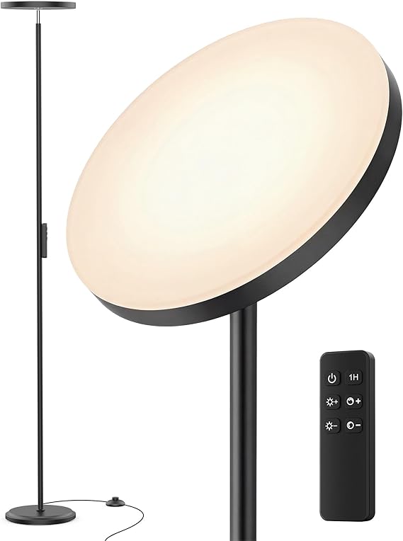 Peiyuu Floor Lamps for Living Room, Tall LED Lamp, 2800LM Standing Lamp Remote & Foot Switch with 1H Timer, 2700-6500K Stepless Dimmable Modern Pole Light [Energy Class E]