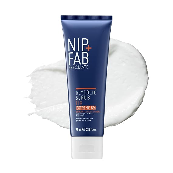 Nip + Fab Glycolic Fix Scrub Extreme (2.5 fl oz) 6% Glycolic Acid 3-in-1 Facial Exfoliator & Pore Refiner Deep Cleansing AHA BHA Face Scrub for Brightening & Smoothing