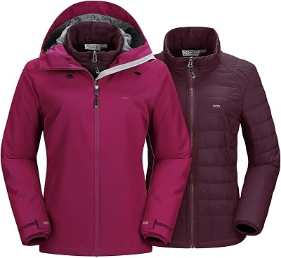 33,000ft Womens Waterproof Ski Jacket Winter 3 in 1 Snow Coat Snowboarding Jackets Warm Insulated Raincoat