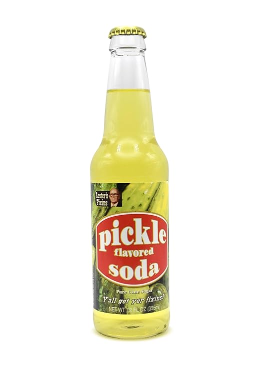 Rocket Fizz Lester's Fixins Pickle Soda Flavor | Cane Sugar | Craft Soda Pop Drinks | 12 oz in Glass Bottle (Single Bottle)