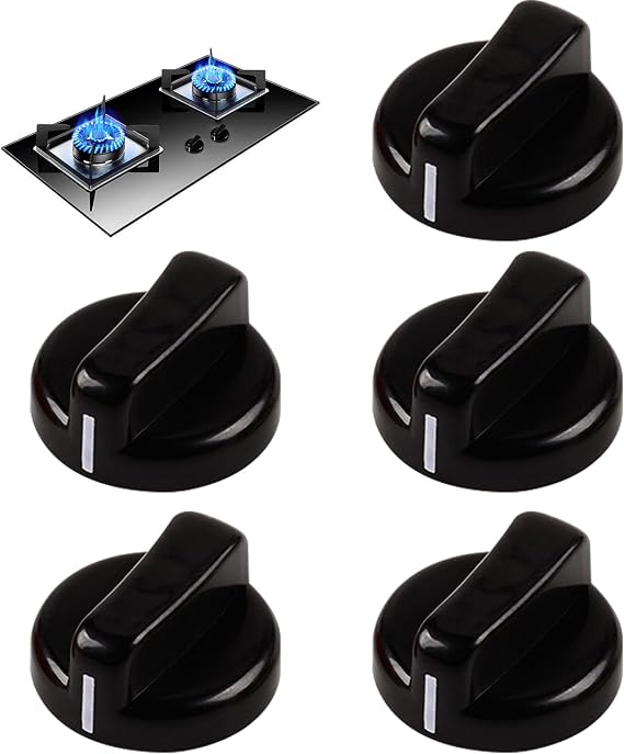 Gas Stove Knobs, Stove Knobs 5Pcs Antiflaming Replacement Black Universal Cooker Knobs for Home Kitchen Restaurant Stove Accessories Oven Stove Range