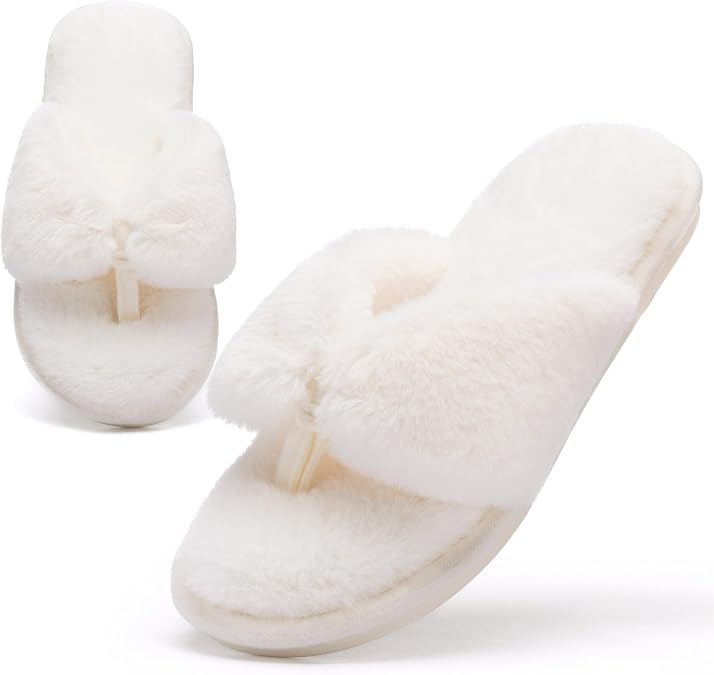 MAXTOP Fluffy House Slippers for Women Open Toe Cute Memory Foam Flip Flop Slippers Indoor Outdoor Soft Slides Shoes
