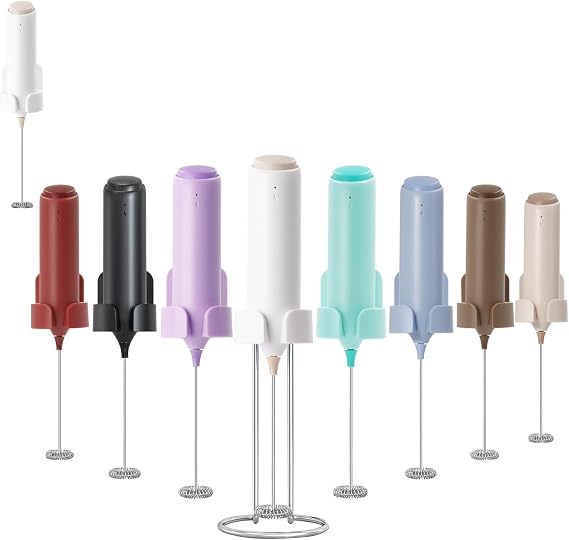 Rechargeable Milk Frother Handheld, Electric Coffee Frother Wand with Charging Stand & Wall Mount, Handheld Drink Mixer & Foam Maker for Coffee, Latte, Cappuccino, Matcha, Protein Powder,White