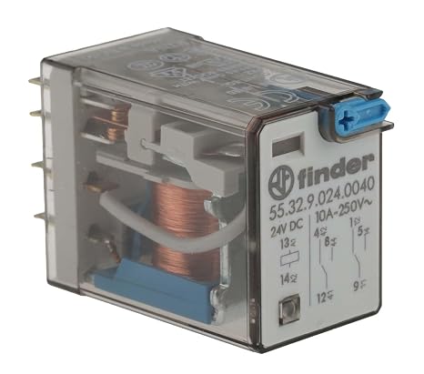Finder Miniature Industrial Plug Relay 55.32.9.024.0040 Relay Supply Voltage 24V DC, 2W, 10A, Black