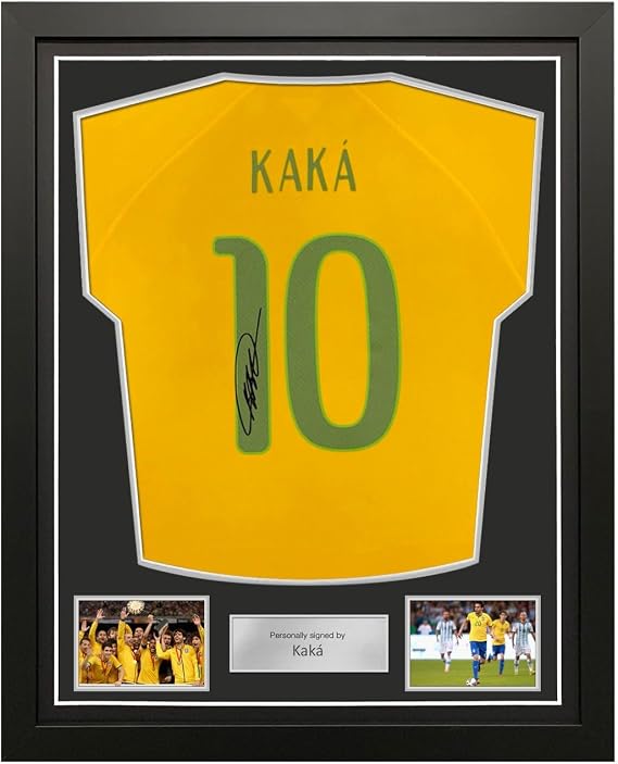 Kaka Signed Original Brazil 2014-15 Home Soccer Jersey. Standard Frame