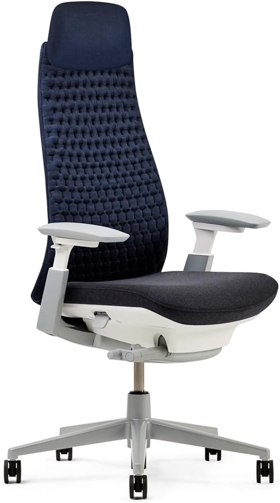 Haworth Fern Executive Office Chair Without Lumbar Support, Adjustable Desk Computer Chair with Digital Knit Finish and Adjustable Headrest for Home Office Furniture, Deep Sea