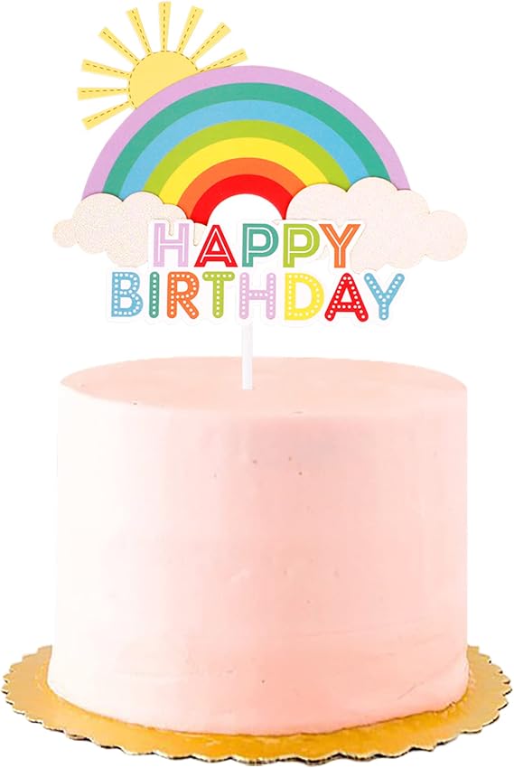 1pcs colorful rainbow birthday cake topper sunshine rainbow cake picks for rainbow baby shower boys girls happy birthday cake dessert decoration