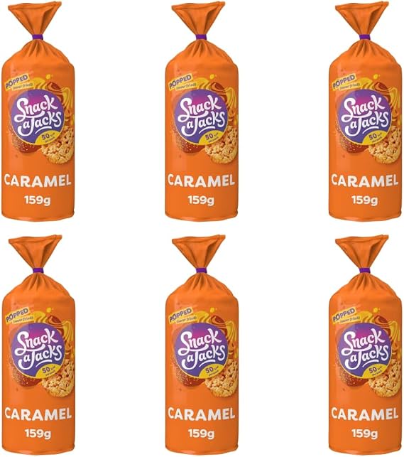 Biscuits & Crackers Bundle with Snack a Jacks Smooth Caramel Crispy Rice & Corn Cakes Snacks 159g - 6 Pack | Caramel Flavour Rice and Corn Cakes, Suitable for Vegetarians.