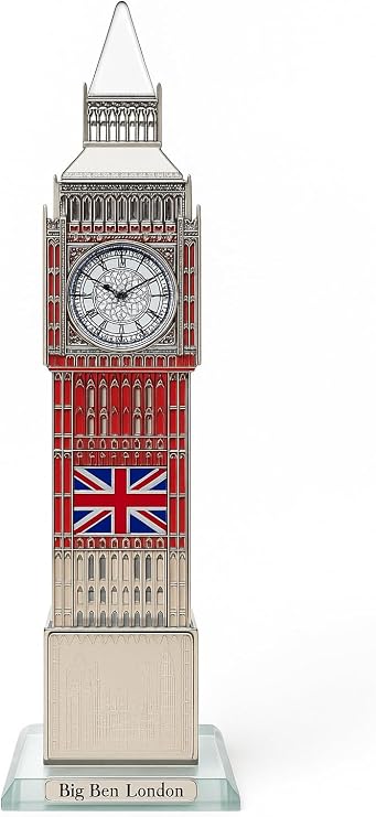 JRose Collections Crystal London Big Ben Clock Souvenir – 24cm Silver Ornament with Lights | UK Tourist Gift | Iconic British Landmark | Desk or Shelf Display | Elegant Home & Office Decor