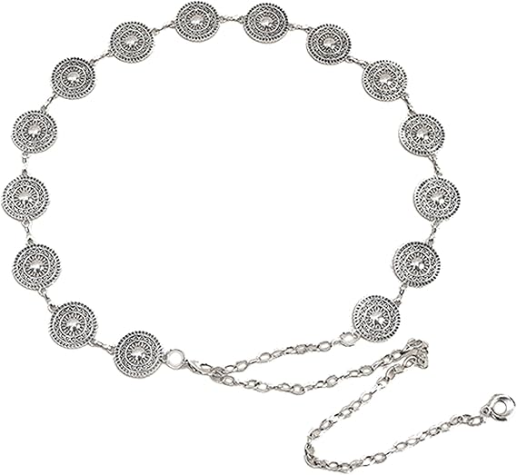 CLARA Womens Polished Metal Chain Belt O-Ring Waist Band Decorated Waist Belt for Loose Dress Sweater Blouse Shirt