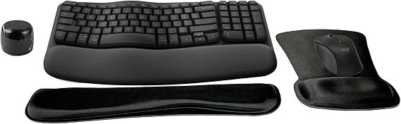 Logitech MK670 Comfort Wave Wireless Keyboard & Mouse Combo Home Office Active Lifestyle Modern Bundle with Special Edition Micro Portable Wireless Bluetooth Speaker, Gel Wrist Pad & Gel Mouse Pad