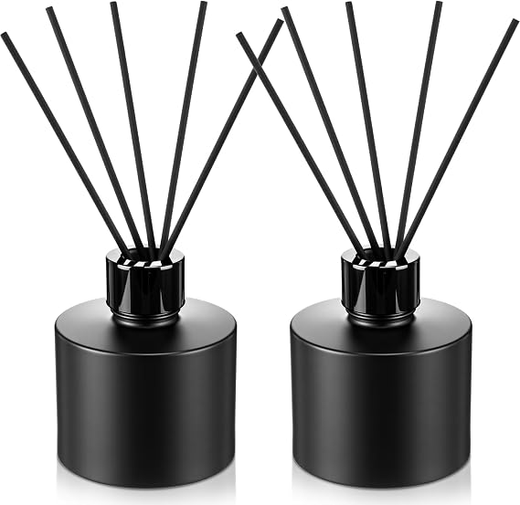 Chunful 2 Set Reed Diffuser Bottles, 100ml Glass Jars with Stick, Black