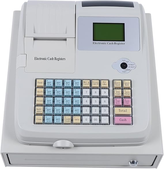 Electronic Cash Registers, POS System Cash Register with 48 Keys, LED Display 58mm Receipt Printer and Cash Drawer, Cash Register Drawer Box, Cash Register for Small Businesses Retail Restaurant (A)