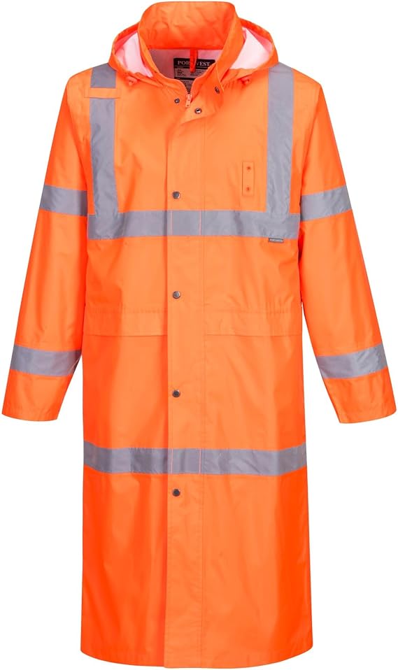 Portwest UH445 Men's Classic Raincoat Waterproof Hi Vis Reflective Long Rain Jacket ANSI Class 3 Yellow