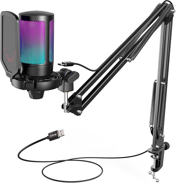 Fifine Ampligame A6T Twitch - Youtuber - Gamer - Tiktok - Yayıncı USB Mikrofon Seti (Siyah)
