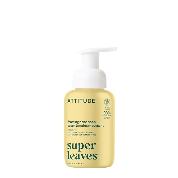 ATTITUDE Foaming Hand Soap, EWG Verified, Plant and Mineral-Based Ingredients, Vegan and Cruelty-free Personal Care Products, Earl Grey & Fresh Cucumber, 10 Fl Oz