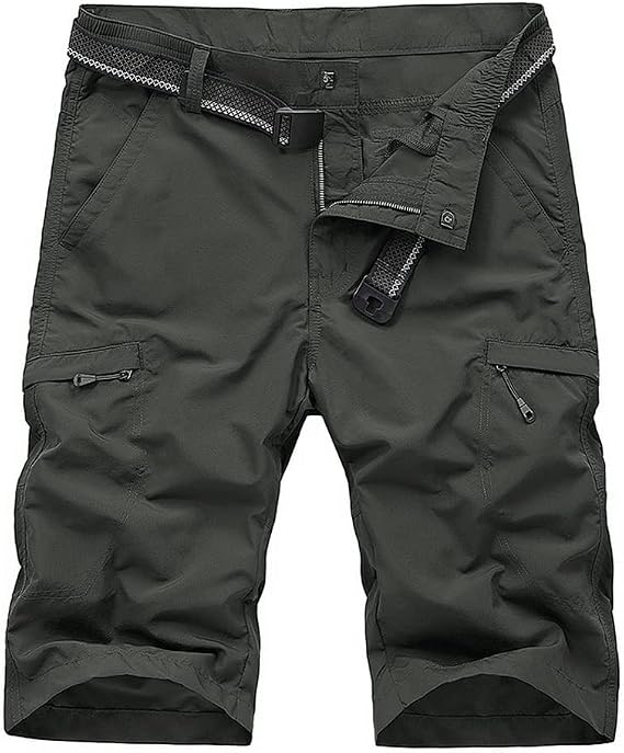OCHENTA Men's Lightweight Quick Dry Cargo Shorts Casual with Zipper Pockets Expandable Waist Outdoor Hiking